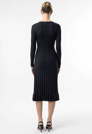 Black Knit Button Midi Dress with Ruffle Hem - ANGELEYE