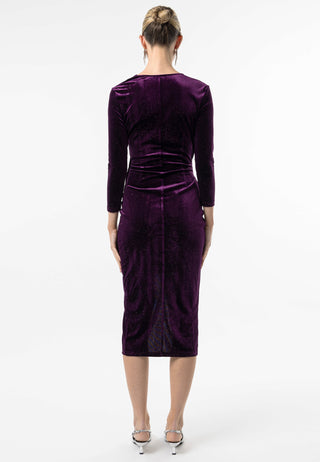 Shimmer Velvet 3/4 Sleeve Midi Wrap Dress in Purple - ANGELEYE