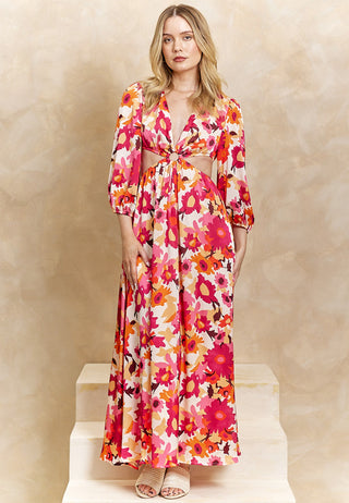 Side Cut Out Maxi Dress in Pink Floral