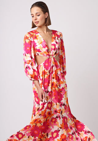 Side Cut Out Maxi Dress in Pink Floral