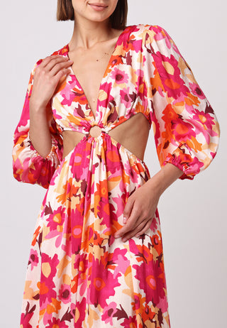Side Cut Out Maxi Dress in Pink Floral