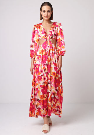 Side Cut Out Maxi Dress in Pink Floral