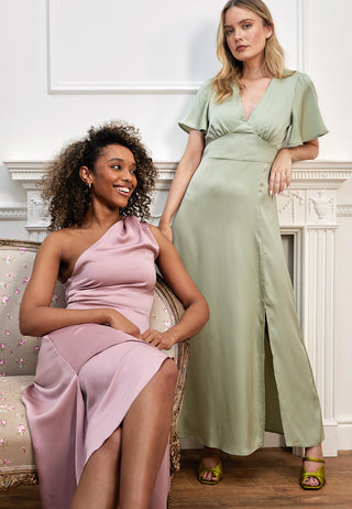Satin One Shoulder Midi Dress in Dusty Pink