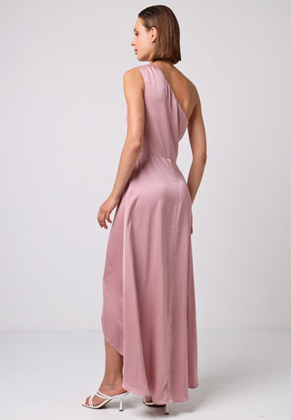 Satin One Shoulder Midi Dress in Dusty Pink