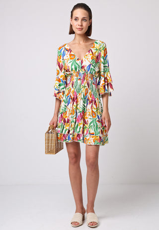 Ruched Waist Mini Beach Dress in Papaya