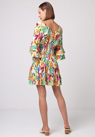 Ruched Waist Mini Beach Dress in Papaya