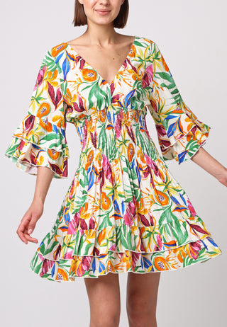 Ruched Waist Mini Beach Dress in Papaya