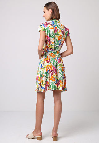 Cap Sleeve Mini Shirt Dress in Papaya