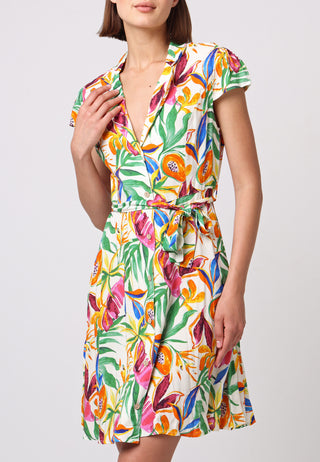 Cap Sleeve Mini Shirt Dress in Papaya