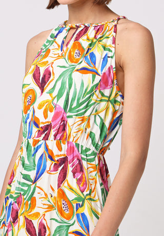 Halter Neck Maxi Dress in Tropical Papaya Print