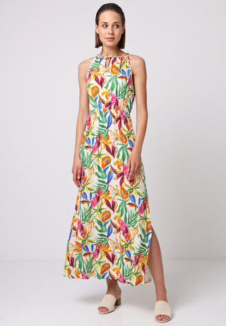 Halter Neck Maxi Dress in Tropical Papaya Print