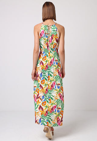 Halter Neck Maxi Dress in Tropical Papaya Print