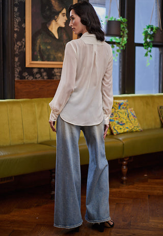 Side Tie Wrap Layered Blouse in Cream