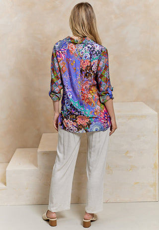 Viscose Silk Shirt in Purple Garden Print