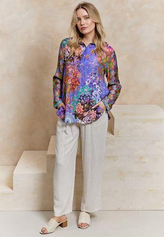 Viscose Silk Shirt in Purple Garden Print