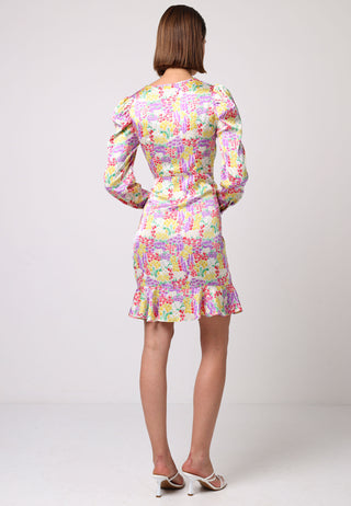 Long Sleeve Mini Floral Dress with Ring Detail - ANGELEYE