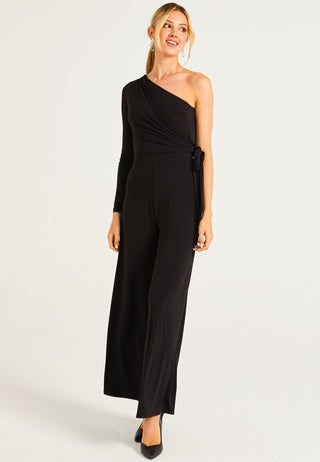 Wide Leg Jumpsuit In One Shoulder Long Sleeve - ANGELEYE