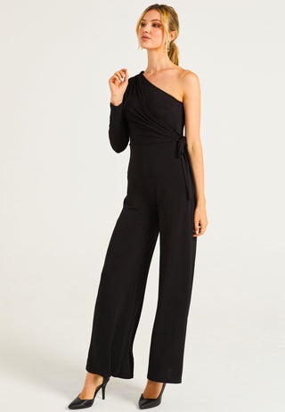 Wide Leg Jumpsuit In One Shoulder Long Sleeve - ANGELEYE