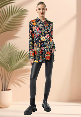 Viscose Twill Shirt in Black Garden Print