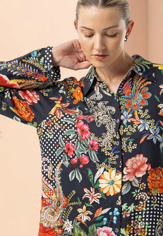 Viscose Twill Shirt in Black Garden Print