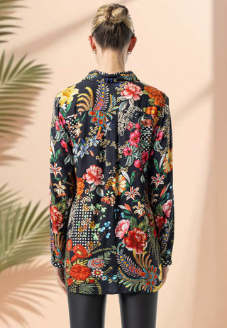 Viscose Twill Shirt in Black Garden Print
