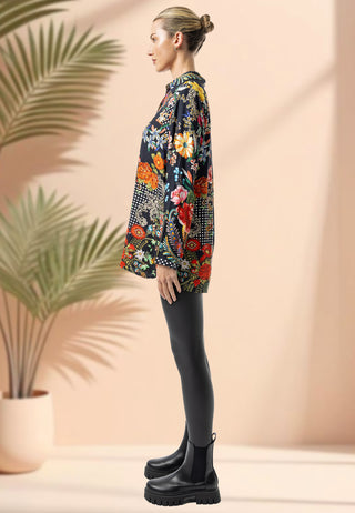 Viscose Twill Shirt in Black Garden Print