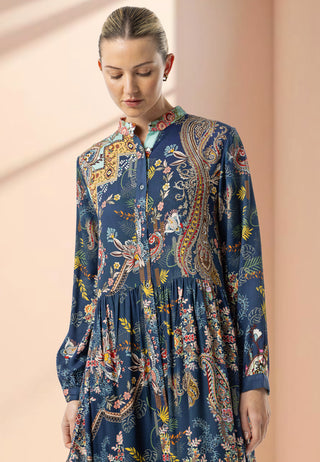 Midi Shirt Dress in Blue Floral Print