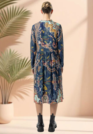 Midi Shirt Dress in Blue Floral Print