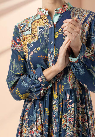 Midi Shirt Dress in Blue Floral Print