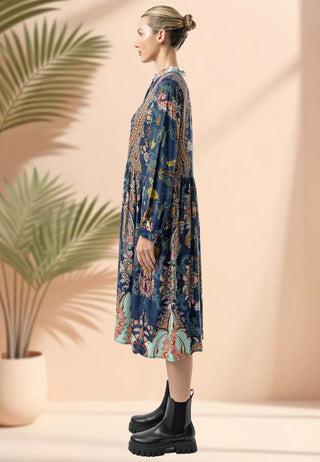 Midi Shirt Dress in Blue Floral Print