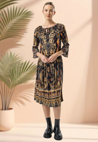 Bardot Midi Dress in Black Floral Print