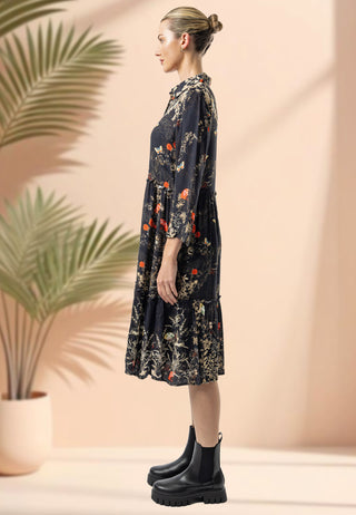 Midi Shirt Dress in Black Floral Print