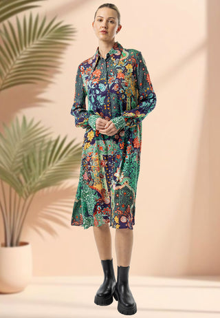 Midi Shirt Dress in Navy Floral Print