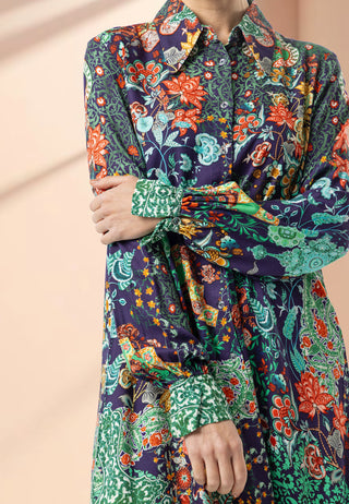 Midi Shirt Dress in Navy Floral Print