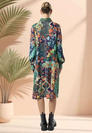 Midi Shirt Dress in Navy Floral Print