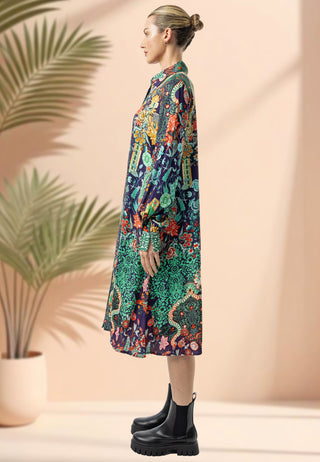 Midi Shirt Dress in Navy Floral Print