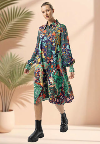 Midi Shirt Dress in Navy Floral Print
