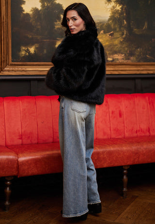 Faux Fur Short Coat in Black