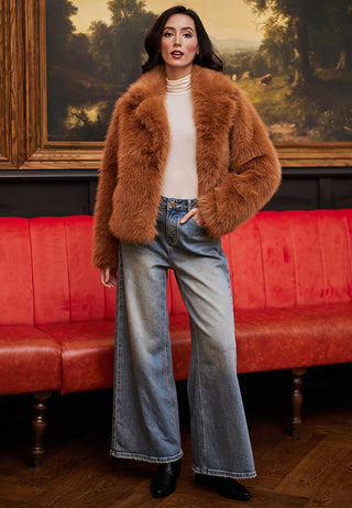 Faux Fur Short Coat in Chestnut - ANGELEYE