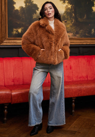 Faux Fur Short Coat in Chestnut - ANGELEYE