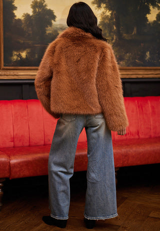 Faux Fur Short Coat in Chestnut - ANGELEYE