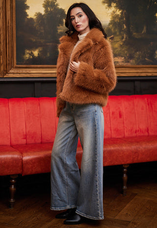 Faux Fur Short Coat in Chestnut - ANGELEYE
