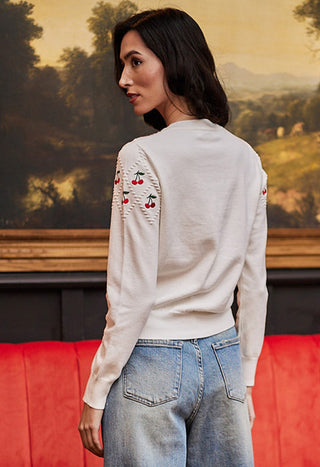 Cherry Embroidered Knit Jumper in White