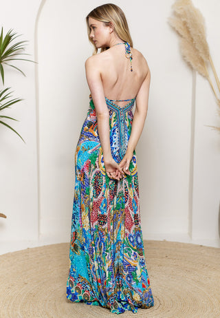 Maxi Beach Dress in Multi Tropical Print