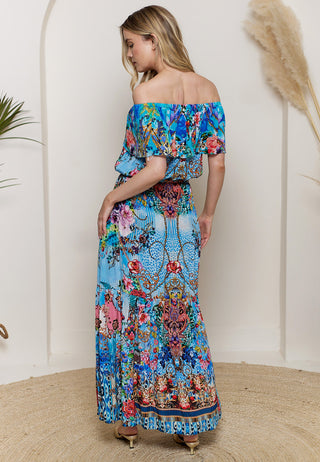 Bardot Maxi Dress in Blue Garden Print