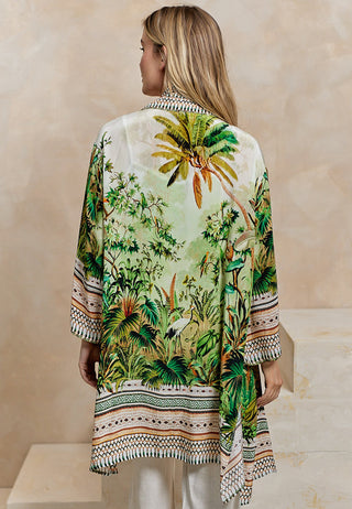 Bordered Kimono in Cream Tropical Print