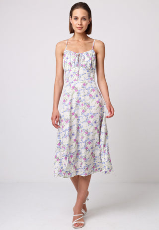 Cami Tie Bust Midi Dress in White Floral