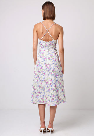 Cami Tie Bust Midi Dress in White Floral
