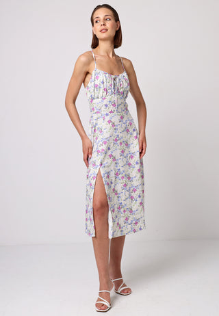 Cami Tie Bust Midi Dress in White Floral