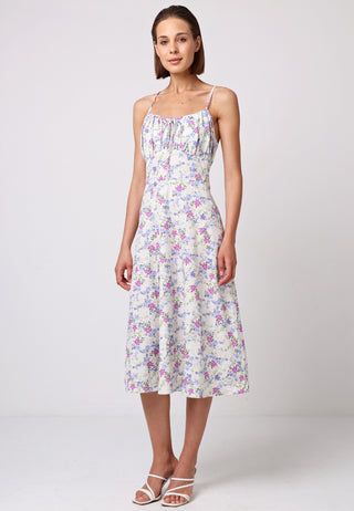 Cami Tie Bust Midi Dress in White Floral